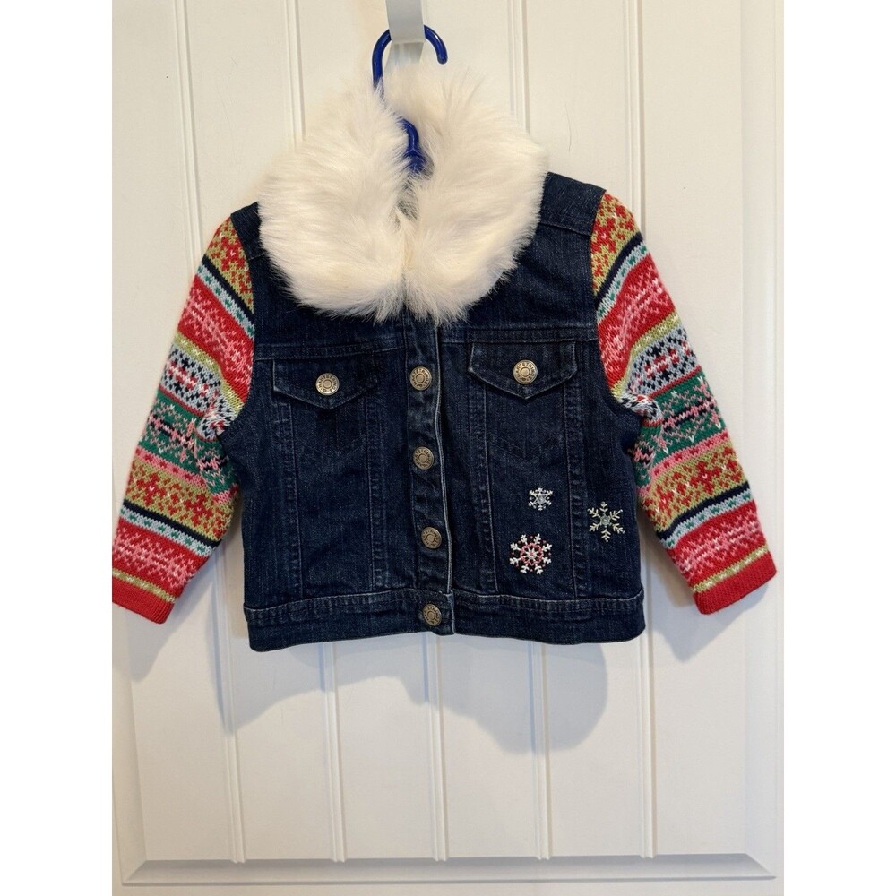 Hartstrings Baby 24M Christmas Outfit Denim Fair Isle Knit Pant Snowflake